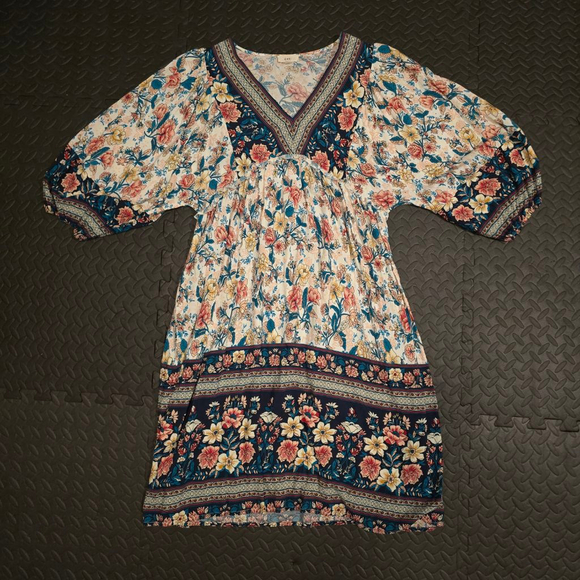 Women's ott White Blue Floral V-Neck Mini Dress Size S - Picture 2 of 6